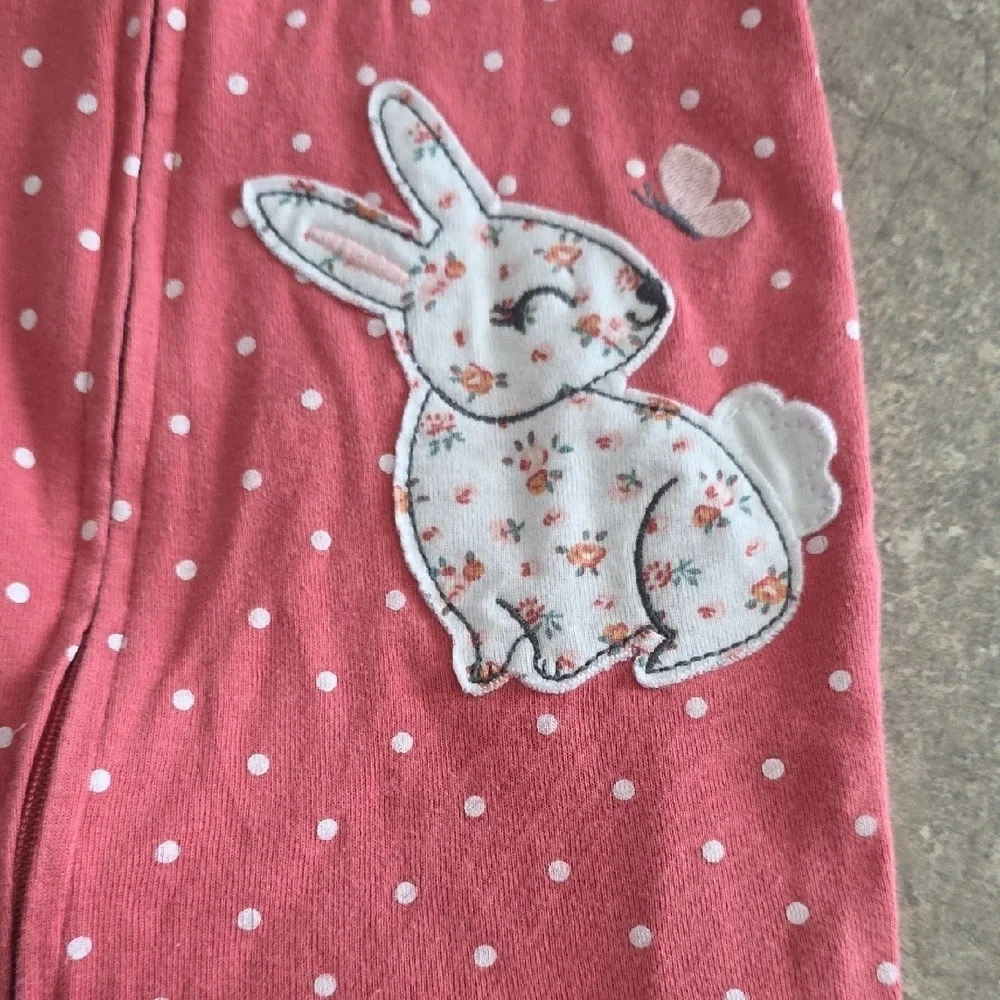 (J59) Carter's Pink Polka Dot Bunny Sleeper Sz 18m